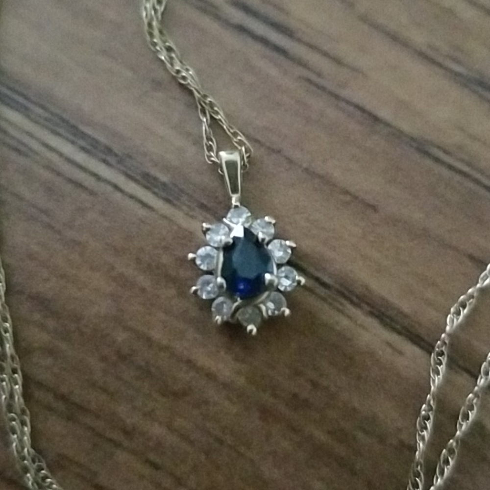 14k Necklace Blue Stone With Diamond accents